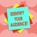 Writing note showing Identify Your Audience. Business photo showcasing Figuring out the target audience and their needs Multiple