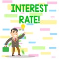 Writing note showing Interest Rate. Business photo showcasing percentage of principal charged by the lender to borrower Royalty Free Stock Photo