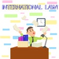 Writing note showing International Law. Business photo showcasing system of treaties and agreements between nations Male Royalty Free Stock Photo