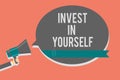 Writing note showing Invest In Yourself. Business photo showcasing Improve your Skills take courses Do masters Scholarship Symbols