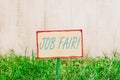Writing note showing Job Fair. Business photo showcasing event in which employers recruiters give information to Royalty Free Stock Photo