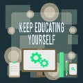 Writing note showing Keep Educating Yourself. Business photo showcasing dont stop studying Improve yourself using Courses Business Royalty Free Stock Photo