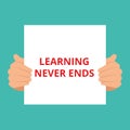 Writing note showing Learning Never Ends