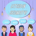 Writing note showing Litecoin Security. Business photo showcasing peertopeer cryptocurrency and opensource software Royalty Free Stock Photo