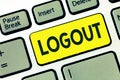 Writing note showing Logout. Business photo showcasing go through procedures to conclude use of computer database or Royalty Free Stock Photo