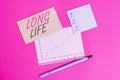 Writing note showing Long Life. Business photo showcasing able to continue working for longer than others of the same Royalty Free Stock Photo