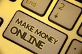 Writing note showing Make Money Online. Business photo showcasing Business Ecommerce Ebusiness Innovation Web Technology Text two