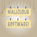 Writing note showing Malicious Software. Business photo showcasing the software that brings harm to a computer system