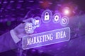 Writing note showing Marketing Idea. Business photo showcasing activities that seek to gain market share for a concept