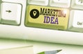 Writing note showing Marketing Idea. Business photo showcasing activities that seek to gain market share for a concept