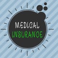 Writing note showing Medical Insurance. Business photo showcasing reimburse the insured for expenses incurred from illness Royalty Free Stock Photo