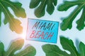 Writing note showing Miami Beach. Business photo showcasing the coastal resort city in MiamiDade County of Florida