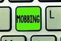 Writing note showing Mobbing. Business photo showcasing Bulling of individual specially at work Emotional abuse Stress