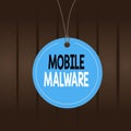 Writing note showing Mobile Malware. Business photo showcasing malicious software written to attack mobile devices Label string Royalty Free Stock Photo