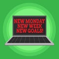 Writing note showing New Monday New Week New Goals. Business photo showcasing goodbye weekend starting fresh goals