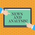 Writing note showing News And Analysis. Business photo showcasing measurement of various qualitative and quantitative Hu