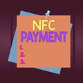 Writing note showing Nfc Payment. Business photo showcasing contactless payment that use nearfield communication Royalty Free Stock Photo