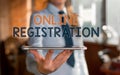 Writing note showing Online Registration. Business photo showcasing System for subscribing or registering via the Royalty Free Stock Photo