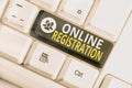 Writing note showing Online Registration. Business photo showcasing System for subscribing or registering via the Royalty Free Stock Photo