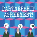 Writing note showing Partnership Agreement. Business photo showcasing Legal form of business operation between parties Royalty Free Stock Photo