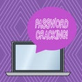 Writing note showing Password Cracking. Business photo showcasing measures used to discover computer passwords from data