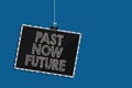 Writing note showing Past Now Future. Business photo showcasing Last time Present Following actions Destiny Memories Hanging black Royalty Free Stock Photo
