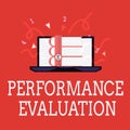 Writing note showing Performance Evaluation. Business photo showcasing Evaluates Employee Performance overall Contribution