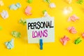 Writing note showing Personal Loans. Business photo showcasing unsecured loan and helps you meet your financial needs Colored