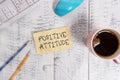 Writing note showing Positive Attitude. Business photo showcasing Being optimistic in Life Looking for good things Technological Royalty Free Stock Photo