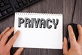 Writing note showing Privacy. Business photo showcasing Right to keep personal matters and information as a secret written on Not Royalty Free Stock Photo