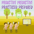 Writing note showing Proactive Predictive Practiced Prepared. Business photo showcasing Preparation Strategies