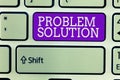 Writing note showing Problem Solution. Business photo showcasing solving consists of using generic methods in orderly manner Royalty Free Stock Photo