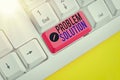 Writing note showing Problem Solution. Business photo showcasing solving consists of using generic methods in orderly manner Royalty Free Stock Photo