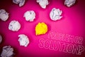 Writing note showing Problem Or Solution Question. Business photo showcasing Think Solve Analysis Solving Conclusion Pink ground