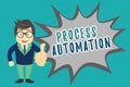 Writing note showing Process Automation. Business photo showcasing Transformation Streamlined Robotic To avoid