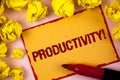 Writing note showing Productivity Motivational Call. Business photo showcasing Effective work Great perfomance Success focus writ