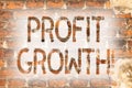 Writing note showing Profit Growth. Business photo showcasing Financial Success Increased Revenues Evolution Development Brick Royalty Free Stock Photo