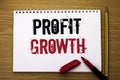 Writing note showing Profit Growth. Business photo showcasing Financial Success Increased Revenues Evolution Development written Royalty Free Stock Photo