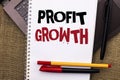 Writing note showing Profit Growth. Business photo showcasing Financial Success Increased Revenues Evolution Development written Royalty Free Stock Photo