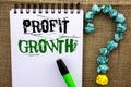 Writing note showing Profit Growth. Business photo showcasing Financial Success Increased Revenues Evolution Development written Royalty Free Stock Photo