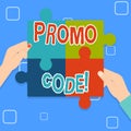 Writing note showing Promo Code. Business photo showcasing consisting letters numbers consumers can enter obtain