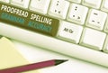 Writing note showing Proofread Spelling Grammar Accuracy. Business photo showcasing Grammatically correct Avoid mistakes Royalty Free Stock Photo