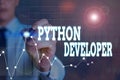 Writing note showing Python Developer. Business photo showcasing responsible for writing serverside web application logic