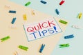 Writing note showing Quick Tips. Business photo showcasing small but particularly useful piece of practical advice Colored Royalty Free Stock Photo