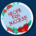 Writing note showing Recipe For Success. Business photo showcasing tricks and guides in order to achieve certain goals Hand Drawn