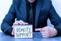 Writing note showing Remote Support. Business photo showcasing type of secure service, which permits representatives to