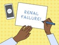 Writing note showing Renal Failure. Business photo showcasing medical condition in which the kidneys no longer function