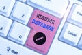 Writing note showing Resume Database. Business photo showcasing database of candidates that you can search by skillset