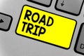 Writing note showing Road Trip. Business photo showcasing Roaming around places with no definite or exact target location Keyboard Royalty Free Stock Photo