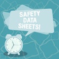 Writing note showing Safety Data Sheets. Business photo showcasing document lists information relating occupational safety Blank